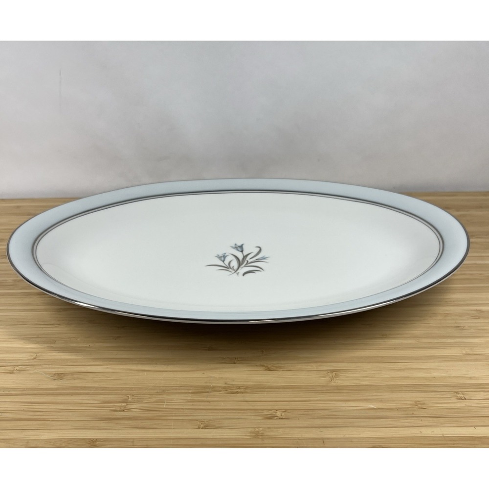 Noritake Bluebell 5558 16" Oval Serving Platter Japan Blue Rim Platinum - Picture 2 of 6